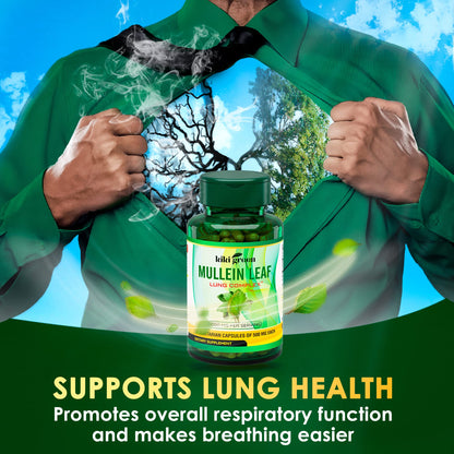 KIKI Green Mullein Leaf Extract Capsules - Herbal Respiratory Supplement - for Lung Cleans