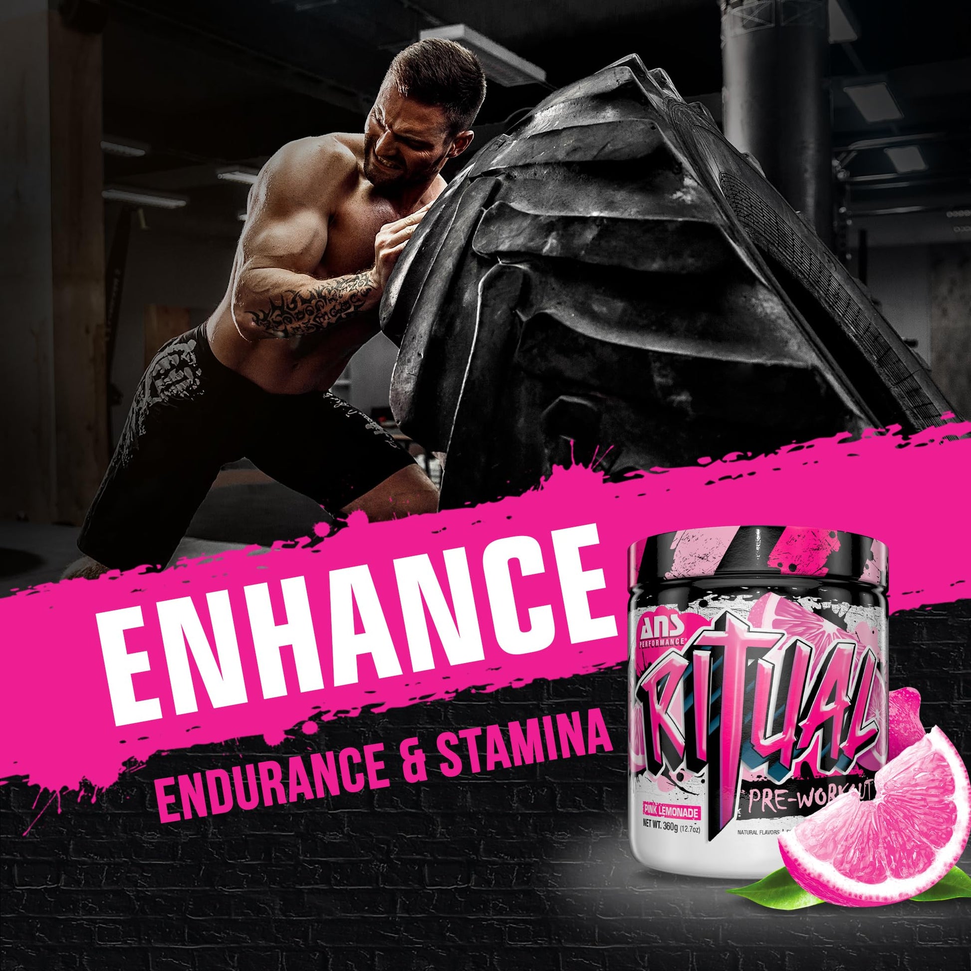 ANS Performance Ritual Pre Workout (30 Servings, 12.7 oz) - Complete Preworkout Formula - Energy, Focus, & Strength - Increase Power Output & Workout Volume - Endurance & Stamina (Pink Lemonade)