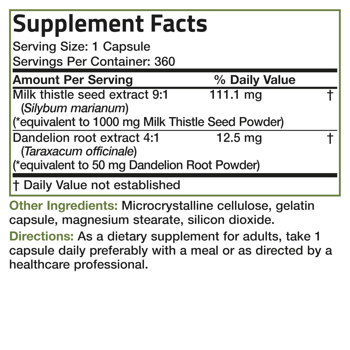 Bronson Milk Thistle Silymarin Marianum & Dandelion Root Liver Health Support