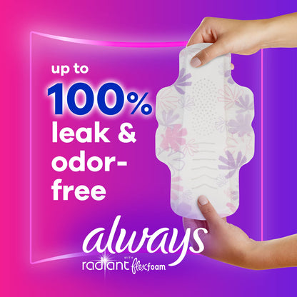 Always Radiant Feminine Pads For Women, Size 3 Extra Heavy Absorbency, With Flexfoam