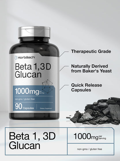 Beta Glucan 1 3D 1000 mg | 90 Capsules | Beta 1,3, 1,6 D Glucan | Non-GMO, Gluten Free