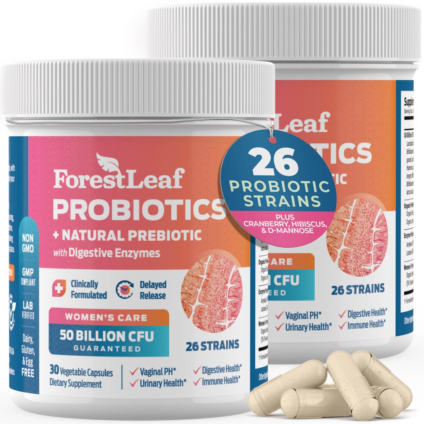 ForestLeaf Womens Probiotic 50 Billion CFU with Organic Prebiotics, Digestive Enzymes