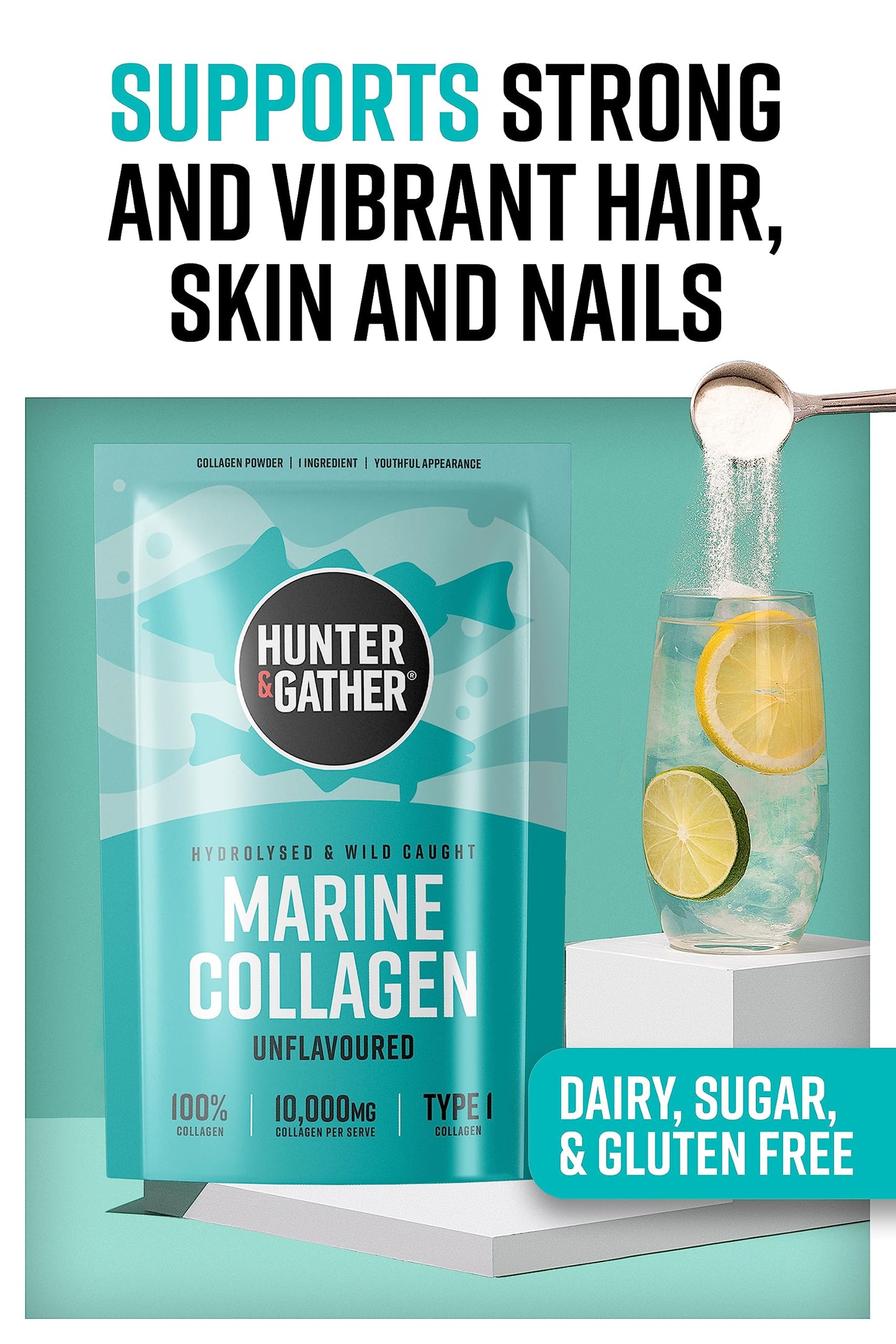 Hunter & Gather Marine Collagen Powder 300g | Pure Unflavoured Premium Hydrolysed Wild Caught Marine Collagen