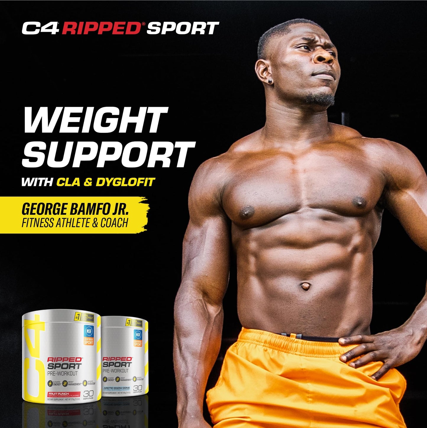 C4 Ripped Sport Pre Workout Powder Fruit Punch - NSF Certified for Sport + Sugar Free