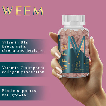 WEEM Hair Skin and Nails Gummies - Supports healthy hair - Vegan biotin Vitamins