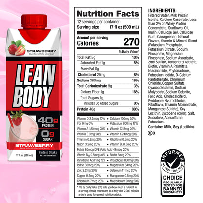 Labrada Lean Body Ready-to-Drink Strawberry Protein Shake, 40g Protein, Whey Blend