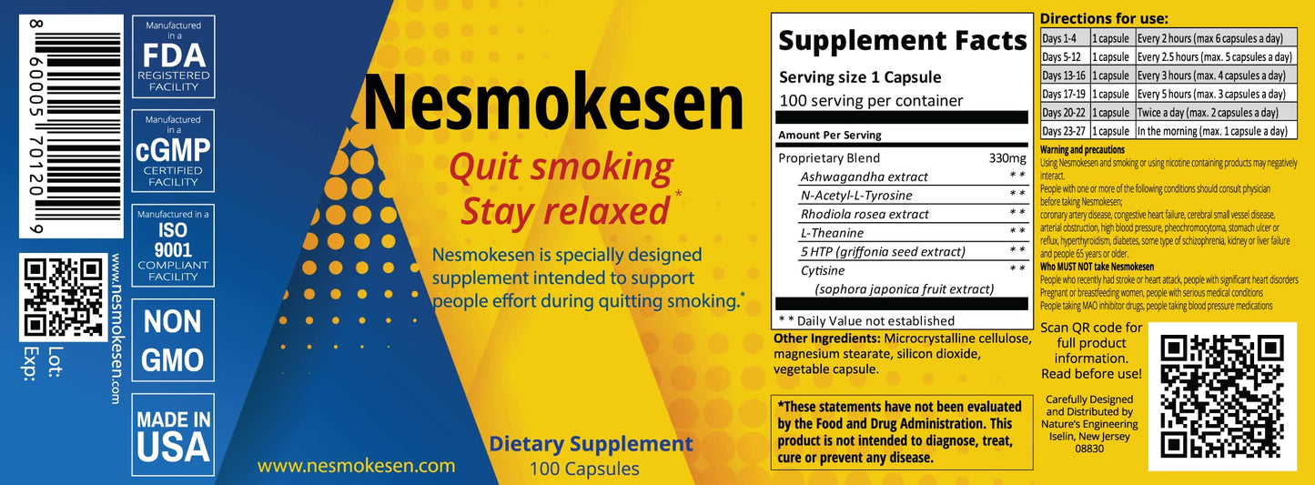 Nesmokesen - Quit Smoking Stay Relaxed, (100 Capsules / 27 Days Supply)