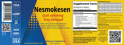 Nesmokesen - Quit Smoking Stay Relaxed, (100 Capsules / 27 Days Supply)