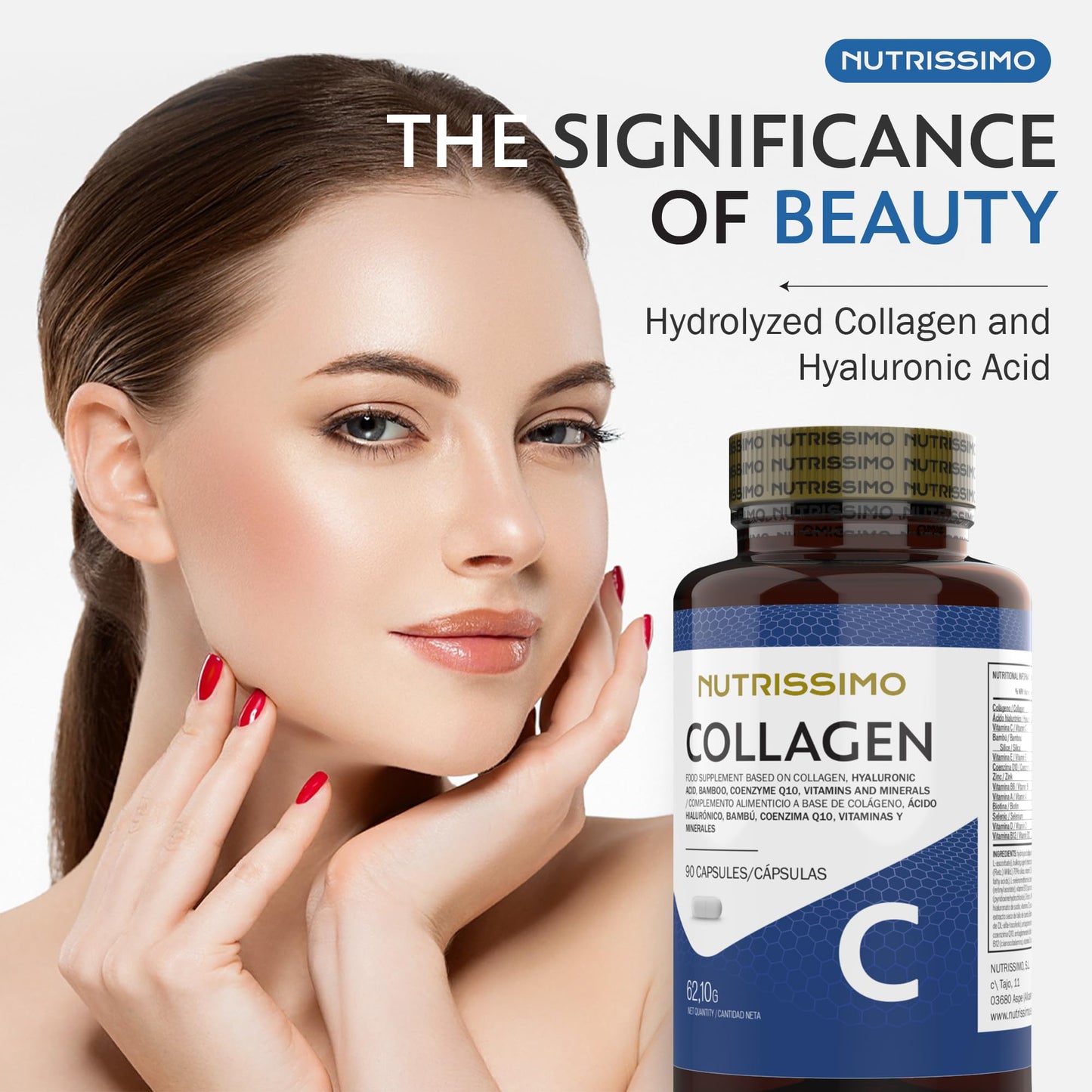 NUTRISSIMO Collagen + Hyaluronic Acid + Biotin + CoQ10 + Vitamins A, C (non-acidic), D and B12 + Zinc