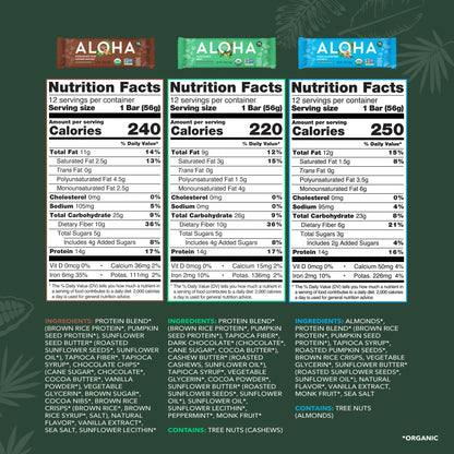 ALOHA Organic Plant Based Protein Bars - 6 Flavor Variety Pack - 12 Count, 1.9oz Bars