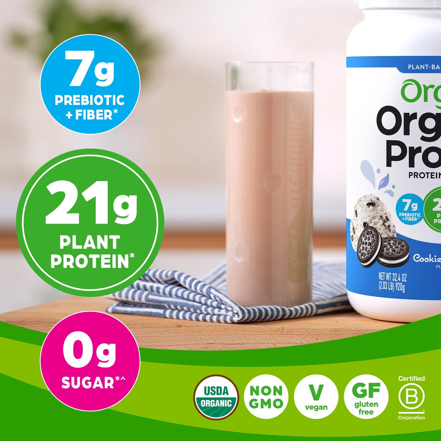 Orgain Organic Vegan Protein Powder, Cookies and Cream - 21g Plant Based Protein