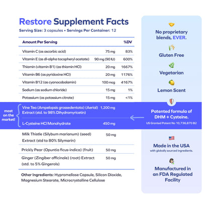 Cheers Restore | Supplement with DHM + L-Cysteine | Feel Better After Drinking & Support