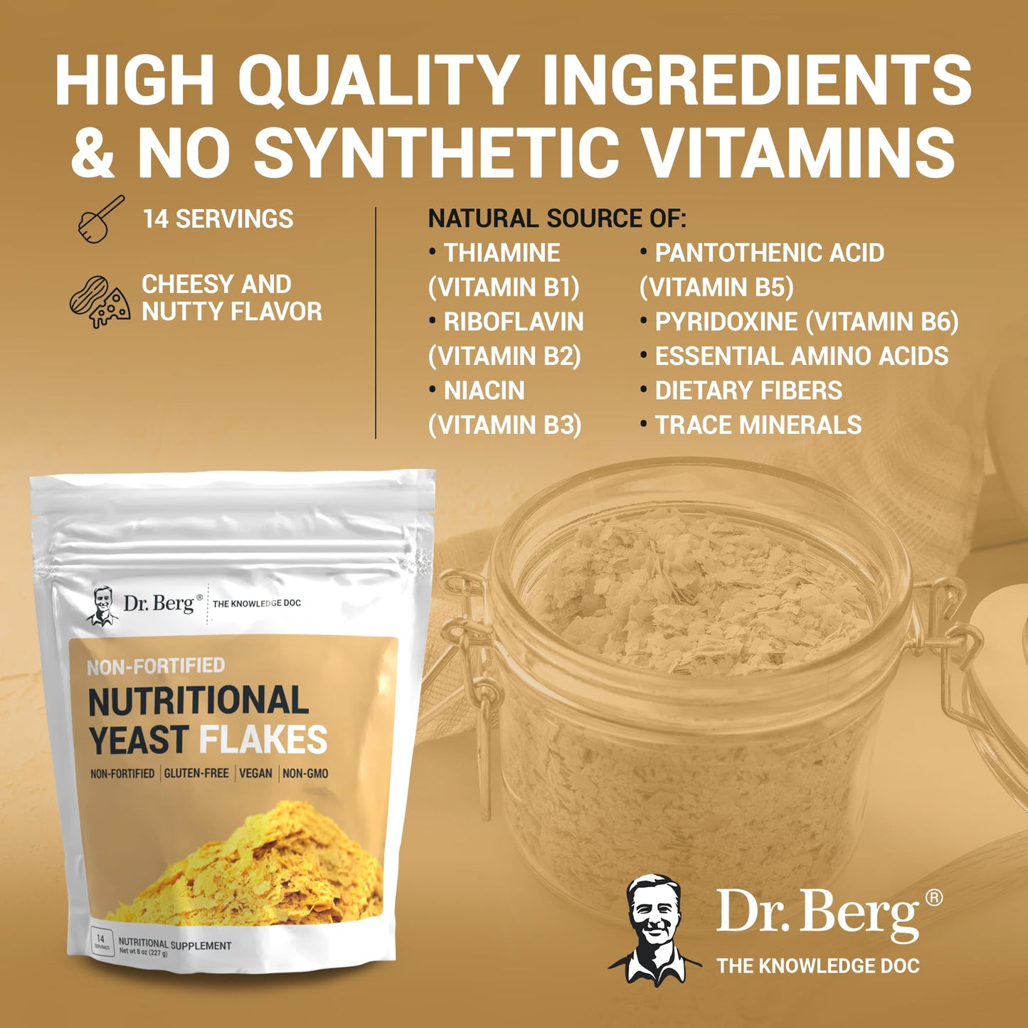 Dr. Berg Premium Nutritional Yeast Flakes - Delicious Non-Fortified Nutritional Yeast