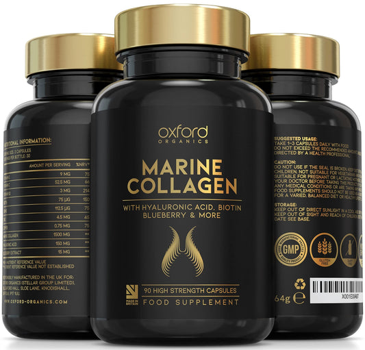 Advanced Marine Collagen Capsules | 1735mg Superfood & Vitamin Boosted Complex for Glowing Hair, Skin & Nails 