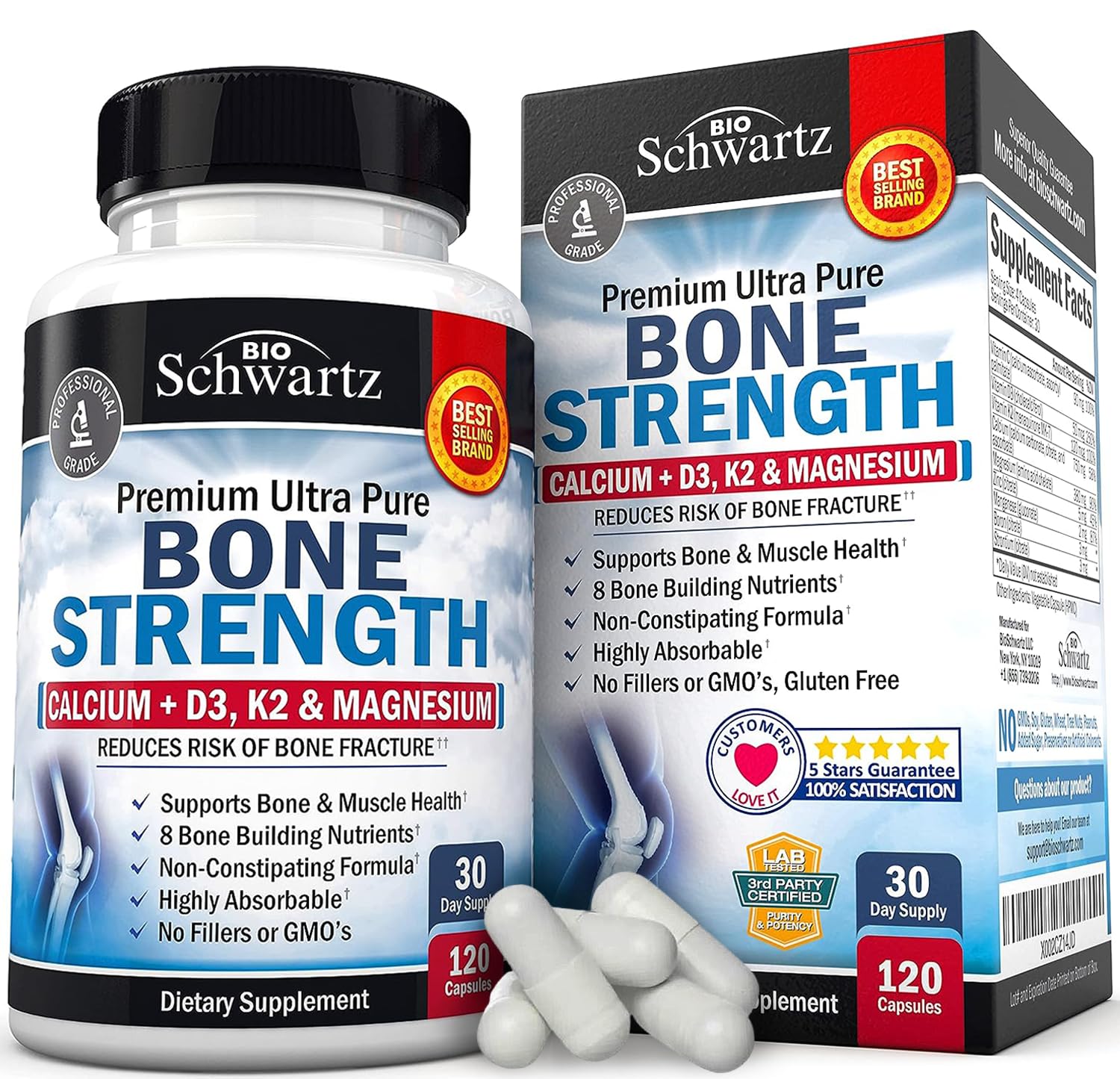 Bone Strength Supplement with Calcium + D3, K2 & Magnesium - Highly Absorbable 