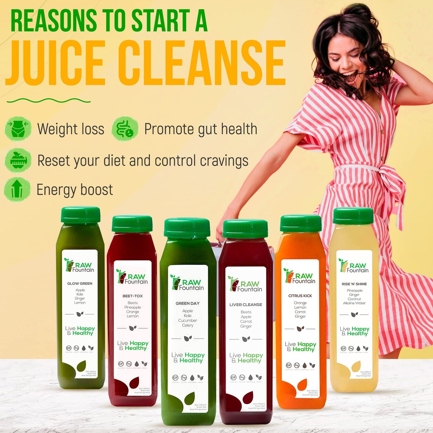 3 Day Juice Cleanse by Raw Fountain, All Natural Raw Detox Cleanse, Liquid Juice Diet