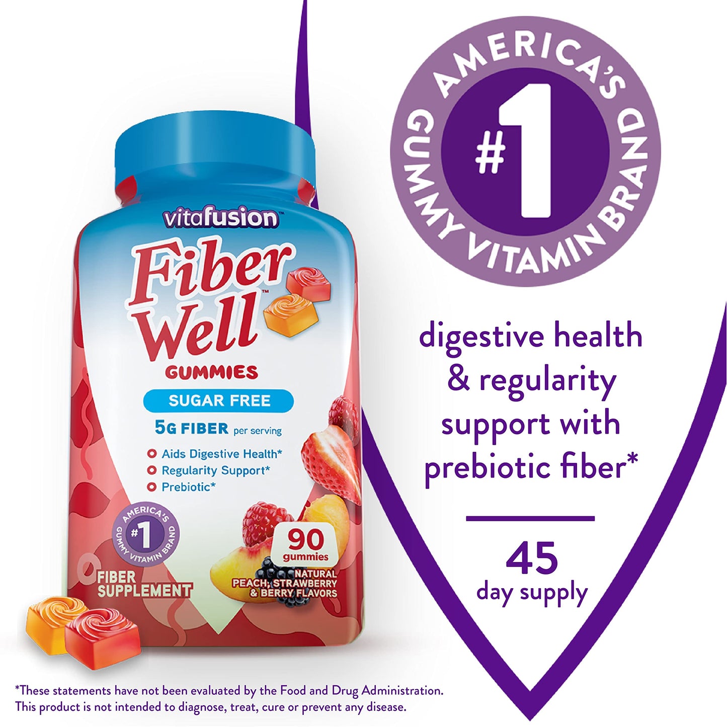 Vitafusion Fiber Well Sugar Free Fiber Supplement & Womens Multivitamin Gummies