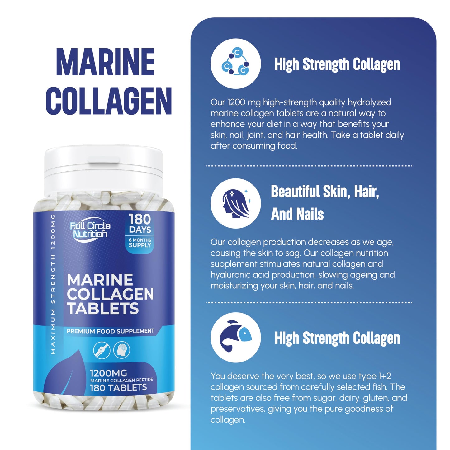 Marine Collagen Tablets 1200MG - 2400MG - 180 Days Supply