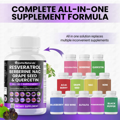 Resveratrol 6000mg Quercetin 4000mg Berberine 2000mg Grape Seed Extract 3000mg