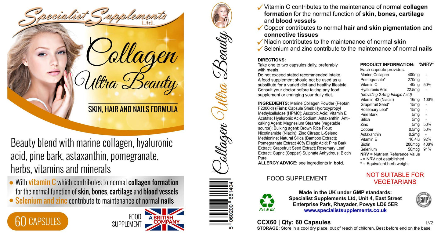 Specialist Supplements Collagen Ultra Beauty Marine Collagen, Hyaluronic Acid, Vitamin, Mineral