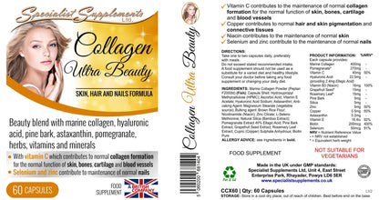 Specialist Supplements Collagen Ultra Beauty Marine Collagen, Hyaluronic Acid, Vitamin, Mineral