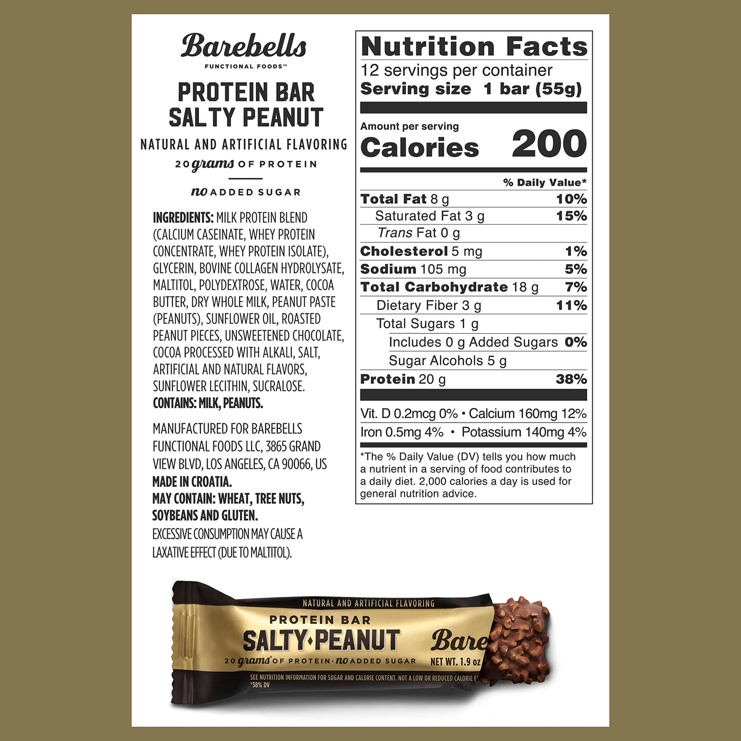 Barebells Salty Peanut Protein Bars, 12 Count - 20g Protein, 1g Sugar Snack Bars