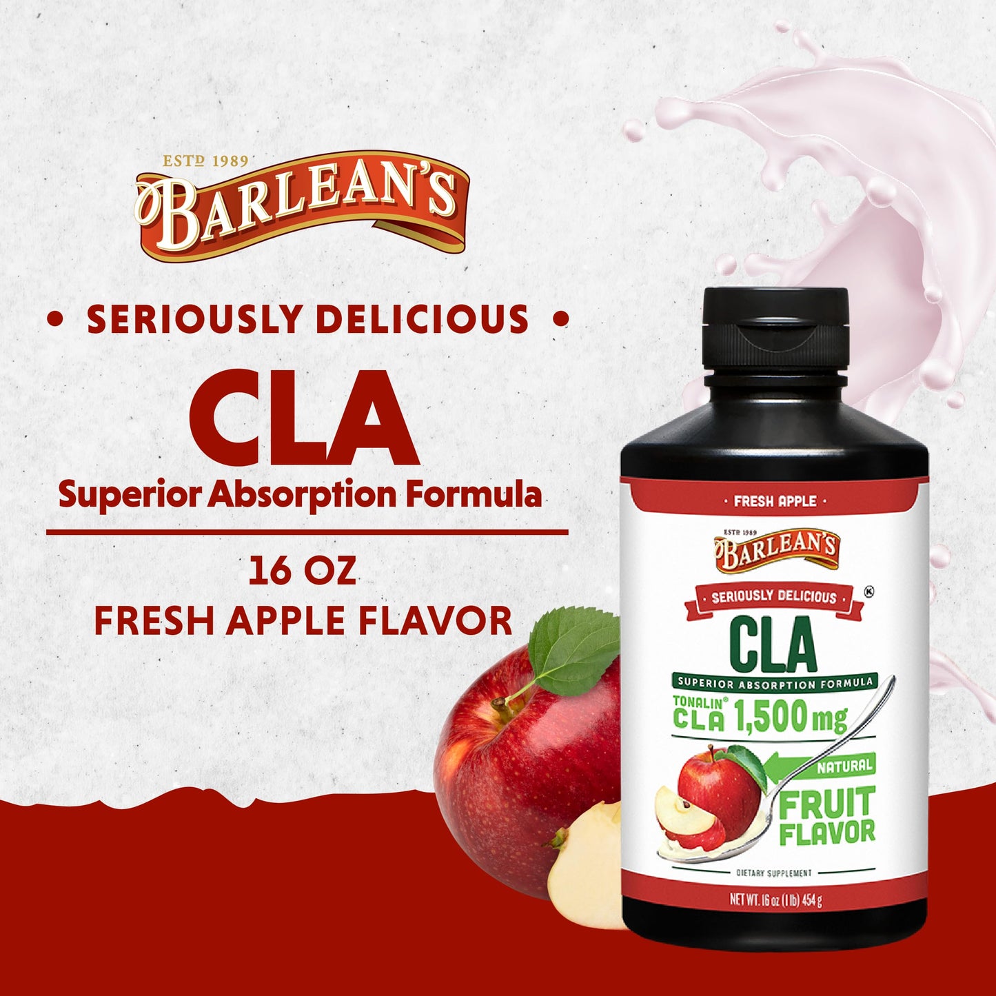 Barlean's Fresh Apple with 1,500 mg of Tonalin CLA - Gluten-Free, Vegan, Kosher