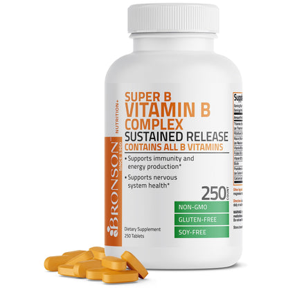 Bronson Super B Vitamin B Complex Sustained Slow Release Vitamin B1, B2, B3, B6, B9 