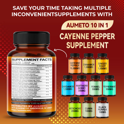 AUMETO Cayenne Pepper 15,400mg Ultra Complex with Cinnamon, Ginger Root, Cardamom