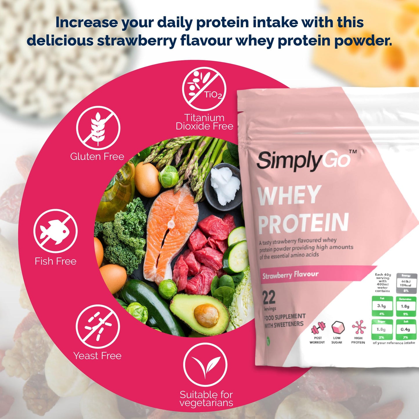 SimplyGo Whey Protein Powder | 900g | Simply Add 30g to Water, Juice or Shakes