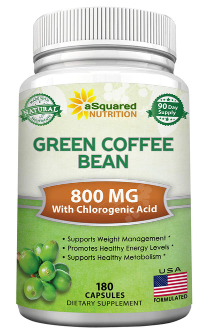 aSquared Nutrition Natural Green Coffee Bean Formula-180 Capsules-Max Strength GCA 