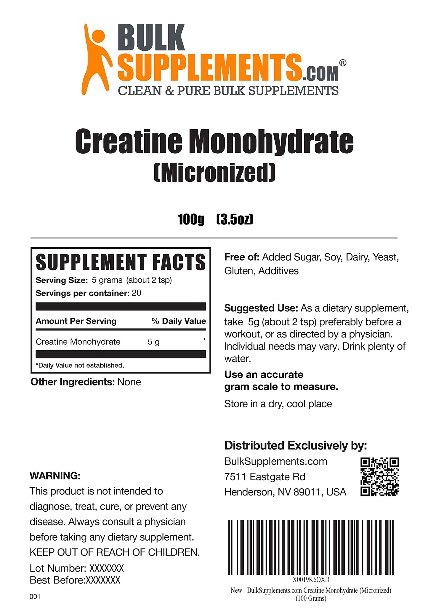 BULKSUPPLEMENTS.COM Creatine Monohydrate Powder - Micronized Creatine