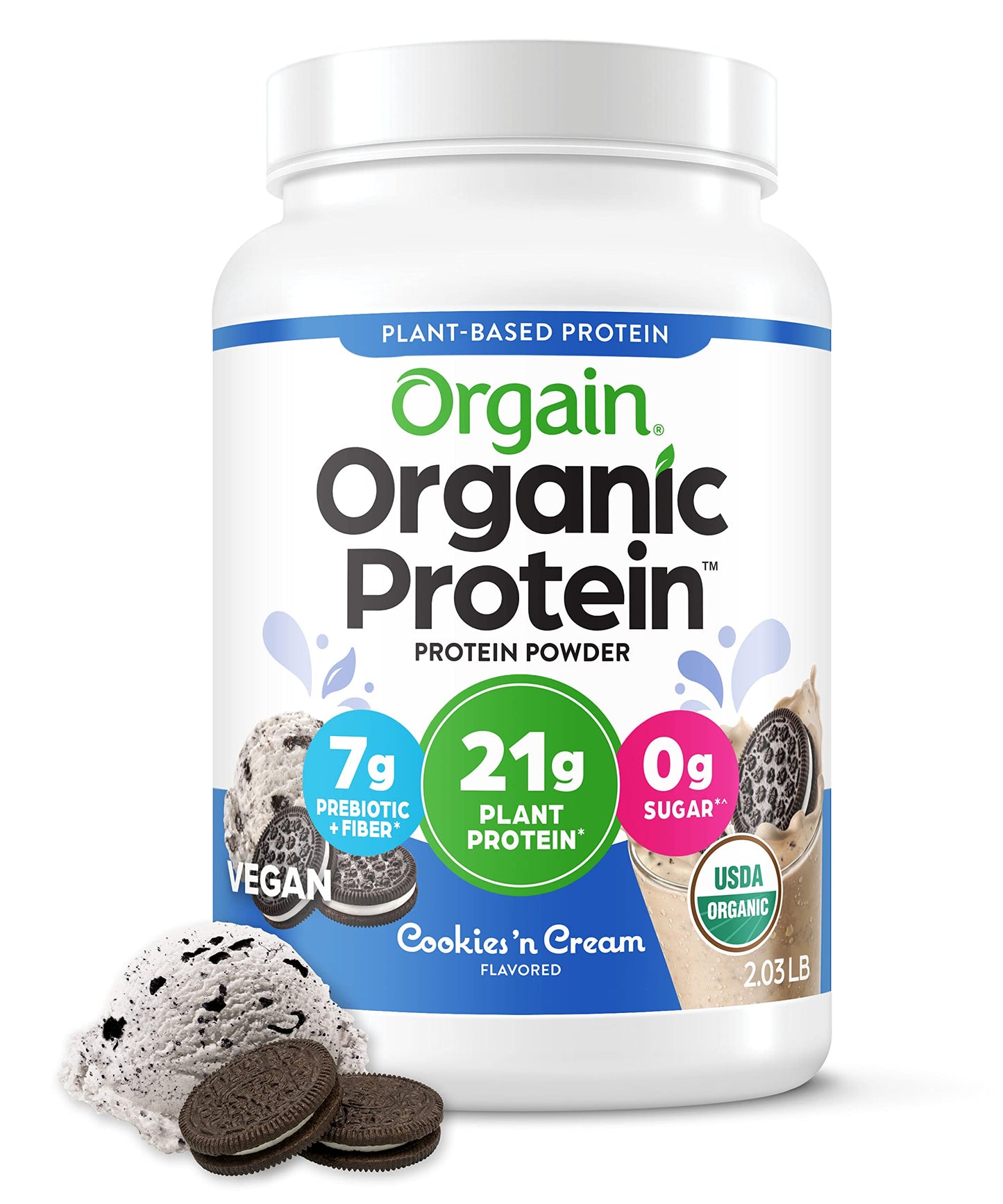 Orgain Organic Vegan Protein Powder, Cookies and Cream - 21g Plant Based Protein