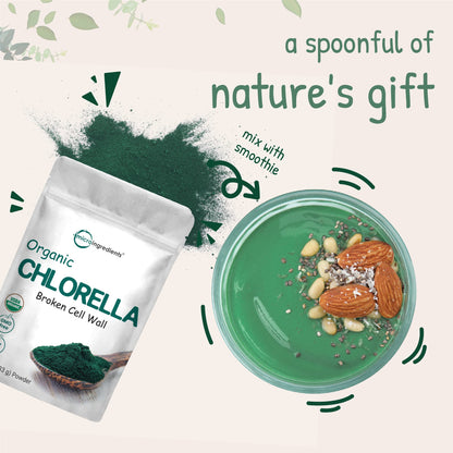 Organic Chlorella Powder, 10 Ounce, Broken Cell Wall, Rich in Vegan Proteins & Vitamins