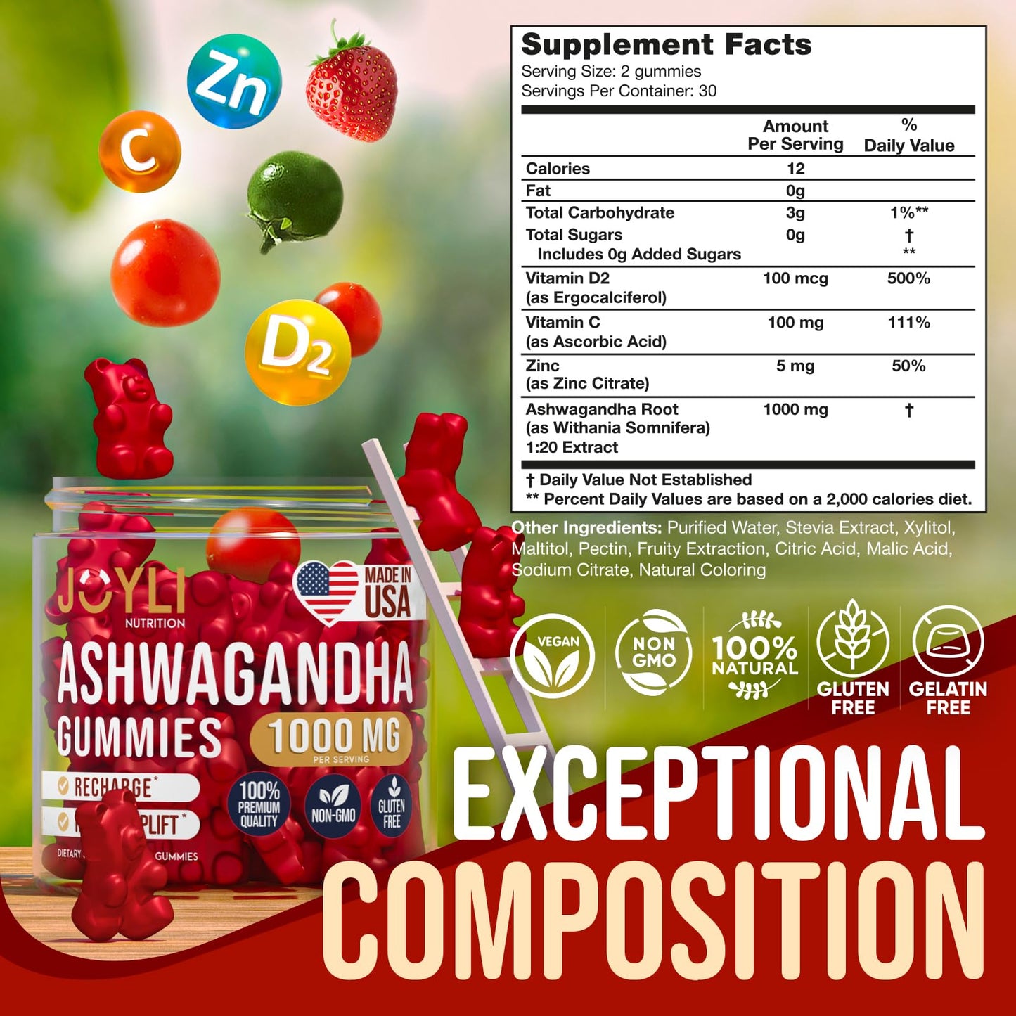 Ashwagandha Gummies for Women & Men - Natural Calm Gummies with Ashwagandha