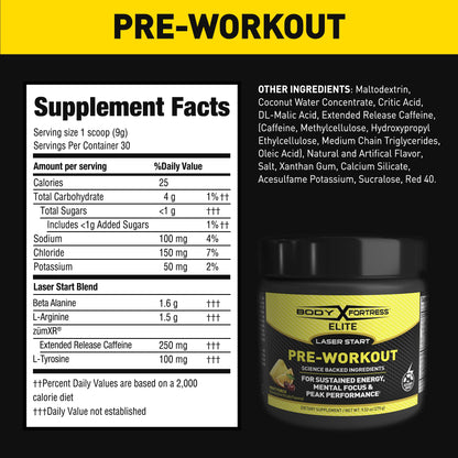 Body Fortress Elite Laser Start Pre-Workout Powder,ZümXR Caffeine for Sustained Energy