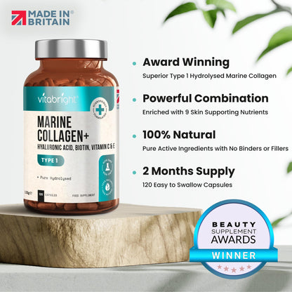 Marine Collagen Capsules 1000mg - 120 Capsules - 9 Powerful Skin Supporting Nutrients