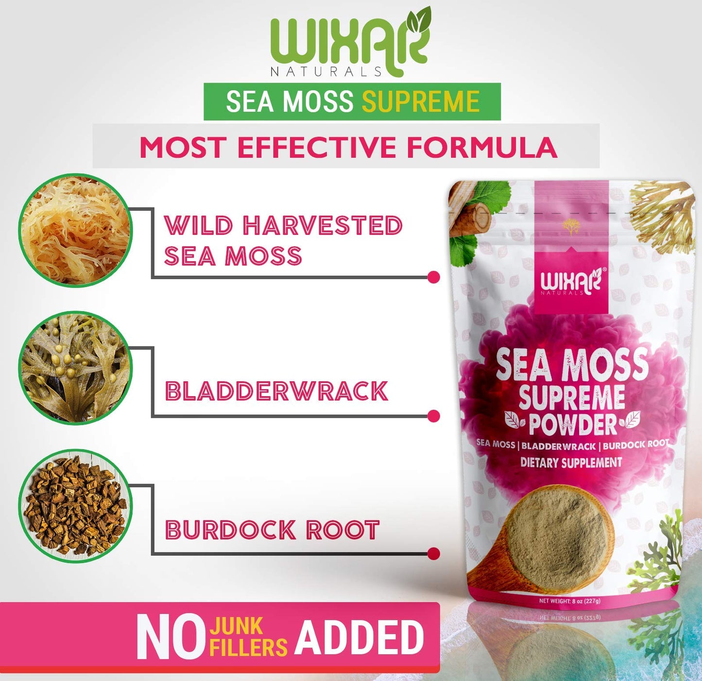 Wixar Wildcrafted Sea Moss Powder – (8 Ounces) – Natural Irish Sea Moss and Bladderwra