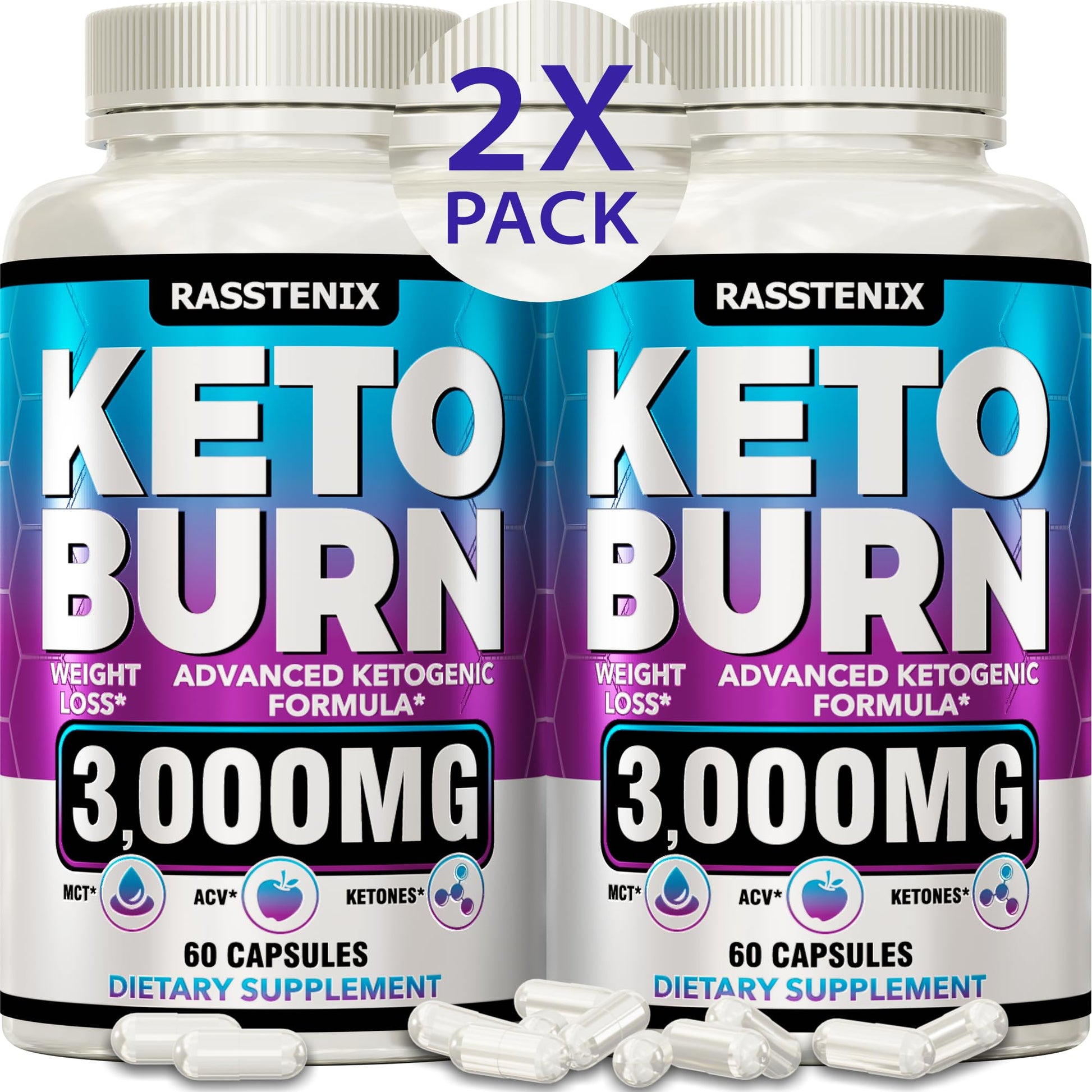 Rasstenix (2 Pack) Keto Pills - Lean Keto Diet Pills - Weight Fat Management Loss 