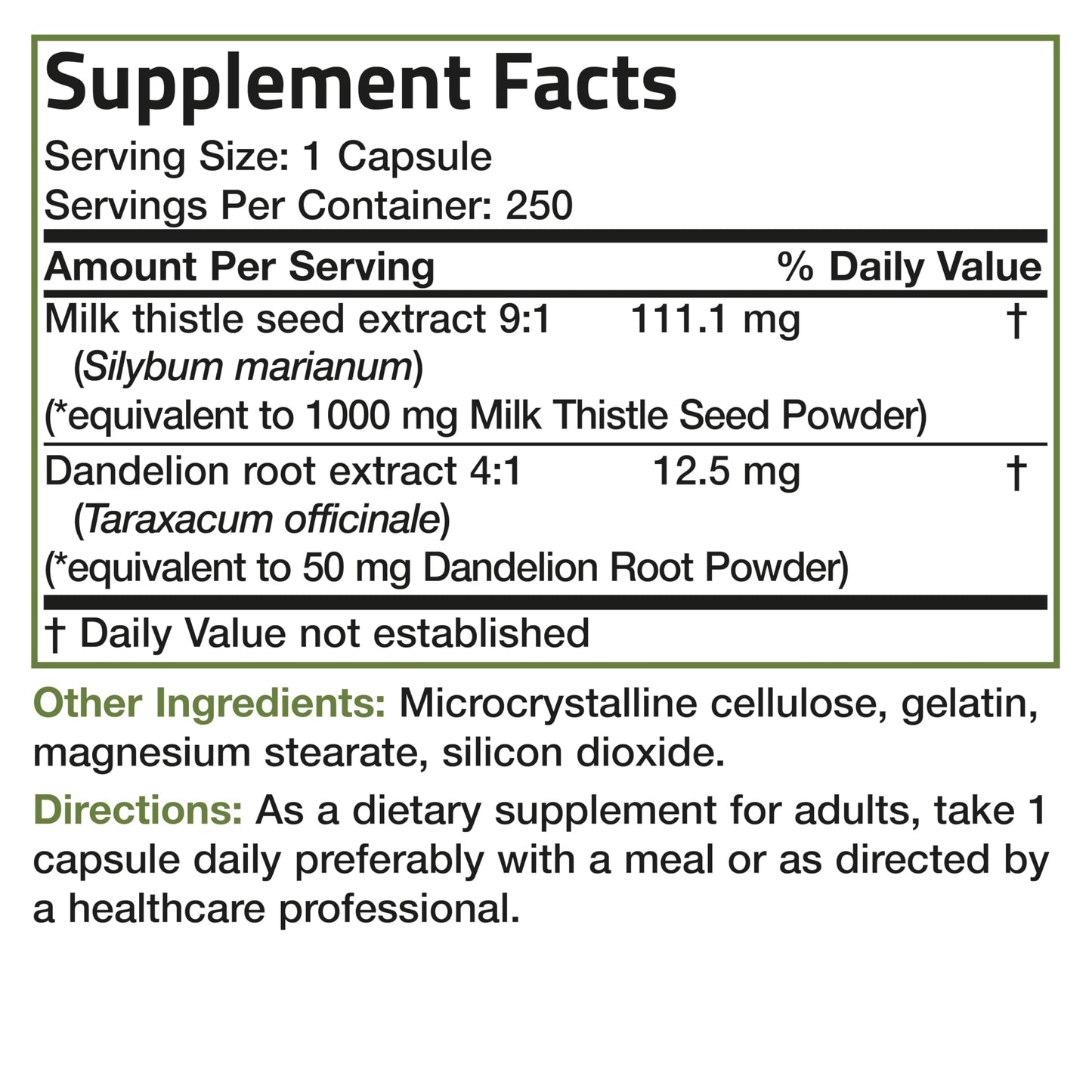 Bronson Milk Thistle Silymarin Marianum & Dandelion Root Liver Health Support