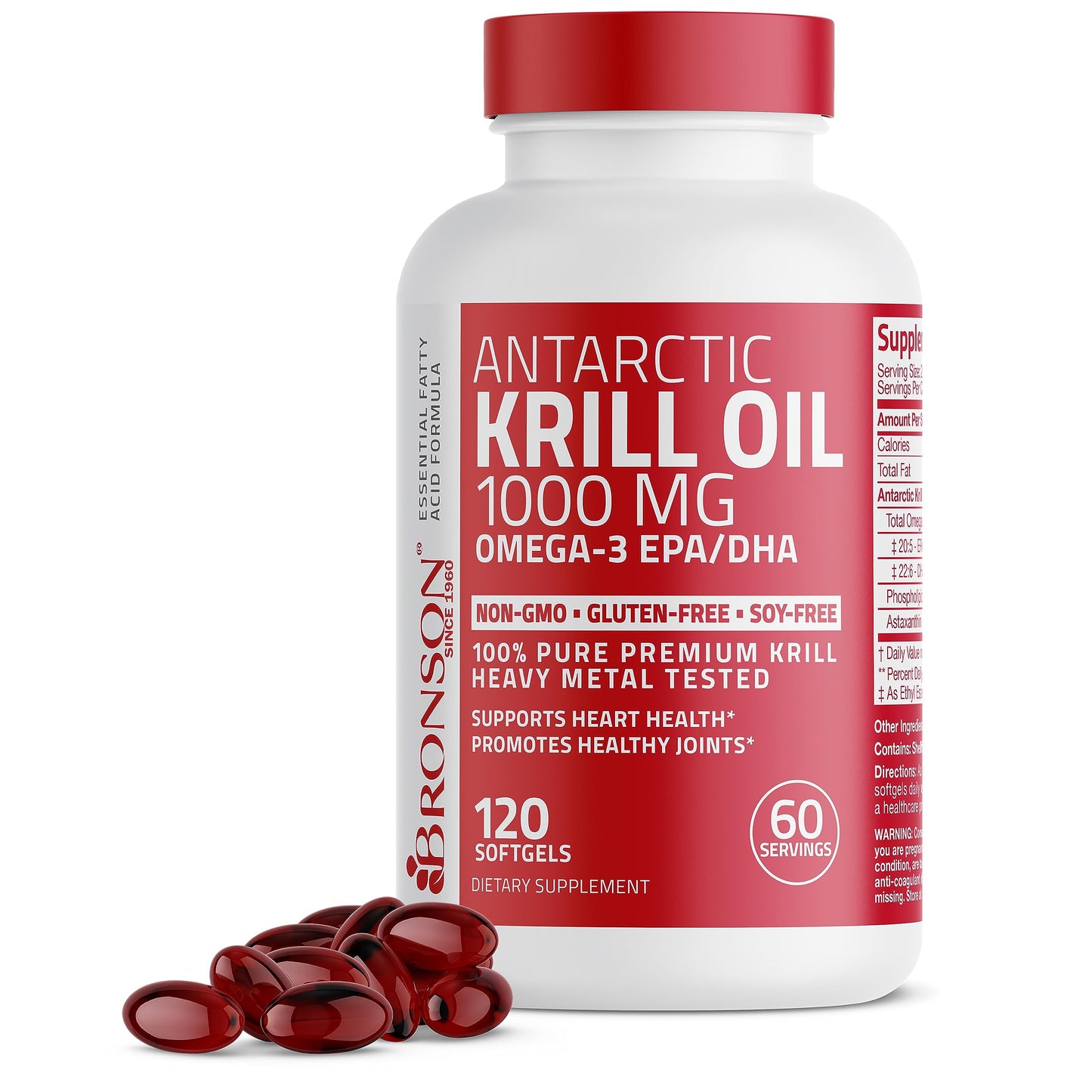 Bronson Antarctic Krill Oil 1000 mg with Omega-3s EPA, DHA, Astaxanthin and Phospholip