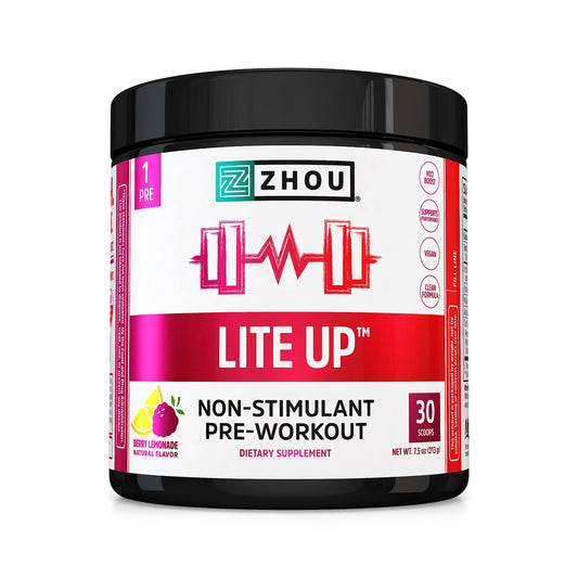 Zhou Nutrition Lite Up, Non-Stimulant Pre Workout Powder, Caffeine Free Nitric Oxide 