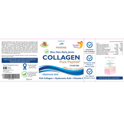 Marine Liquid Collagen 10000mg 500 ml I Pure Hydrolyzed Collagen Peptides