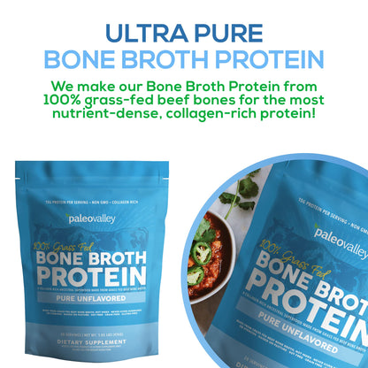 Paleovalley 100% Grass Fed Beef Bone Broth Protein Powder - Rich in Collagen Peptides