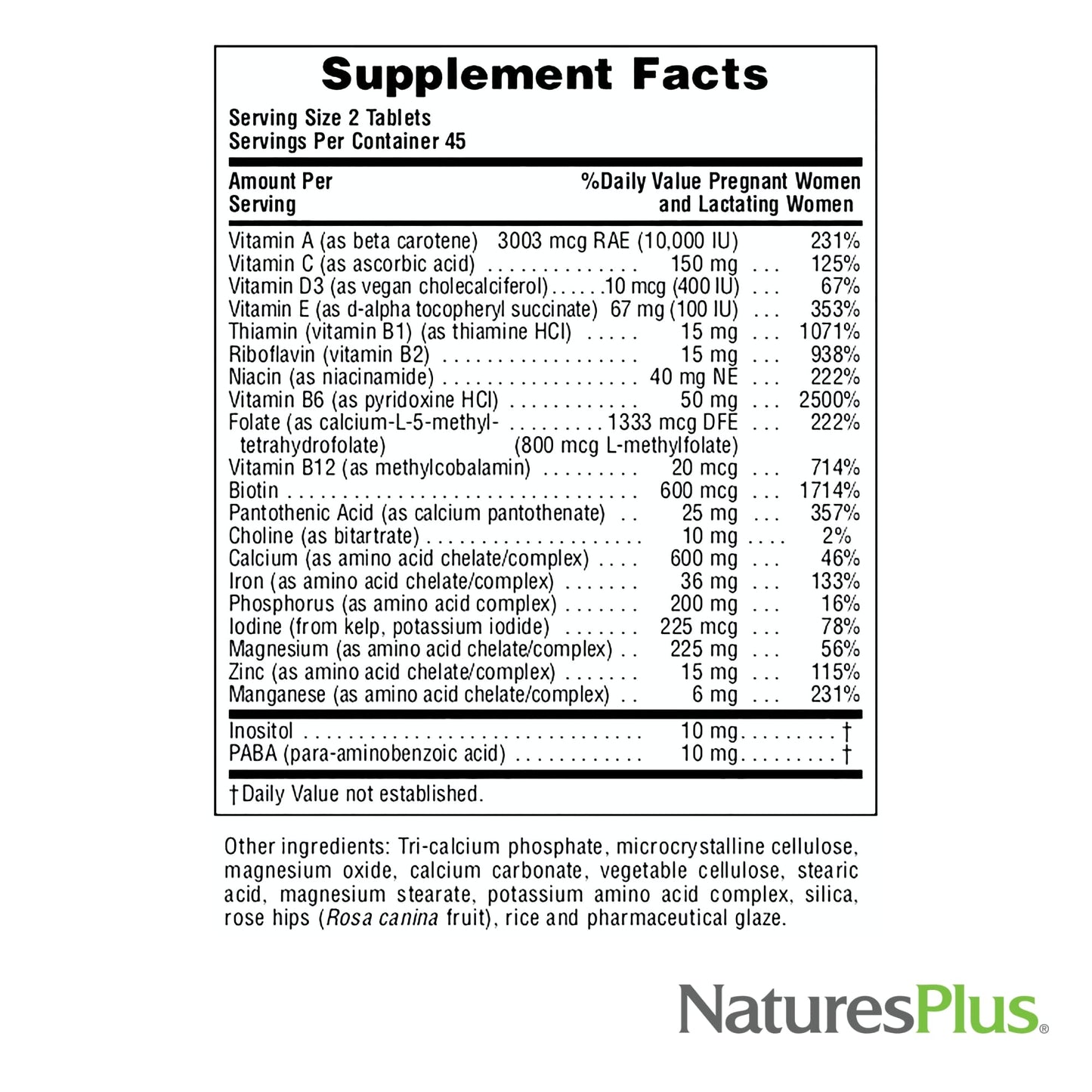 NaturesPlus Ultra Prenatal Multivitamin - 800 mcg Folate, 90 Vegetarian Tablets - Prenatal Supplement