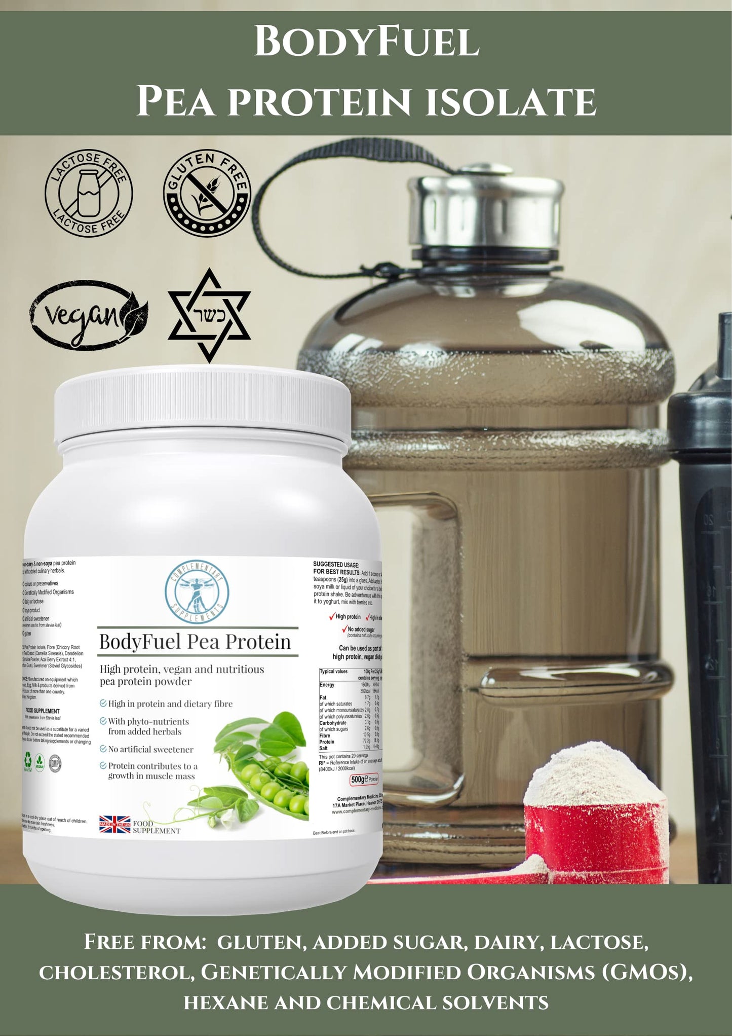 Complementary Supplements - BodyFuel Hypoallergenic Pea Protein Isolate Powder Plus Phytonutrients