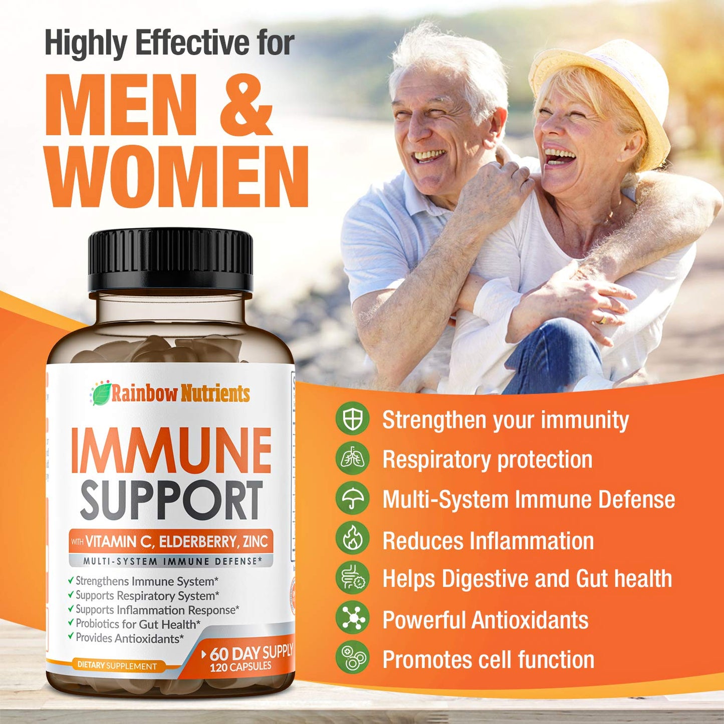 10 in 1 Immune Support Supplement (No Fillers) | Vitamin C, Zinc, Elderberry, Echinacea