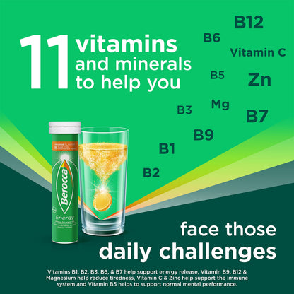 Berocca Vitamin C Effervescent Tablets, with Magnesium, Vitamin B12 and Vitamin B