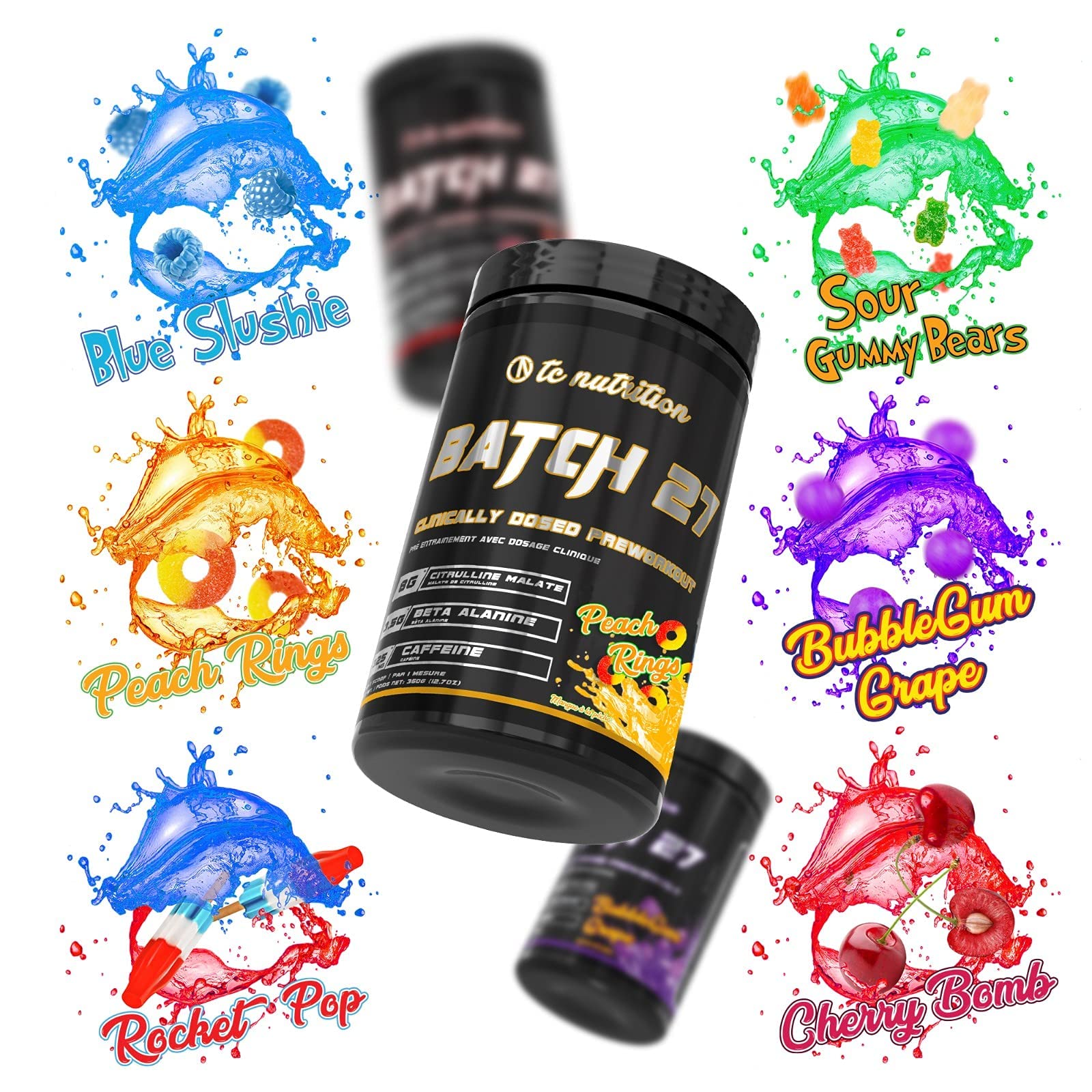 Batch 27 Pre Workout Powder - 8g Citrulline, 3.5g Beta Alanine, 2.5g Betaine, 325mg Caffeine | Instant Energy, Focus, Pumps, & Strength | Nitric Oxide Booster & Powerful Preworkout 20sv Peach Rings