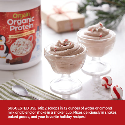 Orgain Organic Vegan Protein Powder, Peppermint Hot Cocoa Seasonal Holiday Flavor